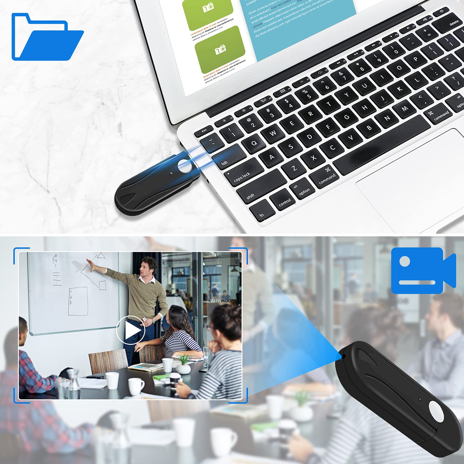 Telecamera Spia HD1080P, Microtelecamera Nascosta Spia Esterno/Interno, Flash Disk USB Portatile con Fotocamera 32GB, Bodycam Registrazione in Loop adatto per l'ufficio, lo studio, la casa, ecc.