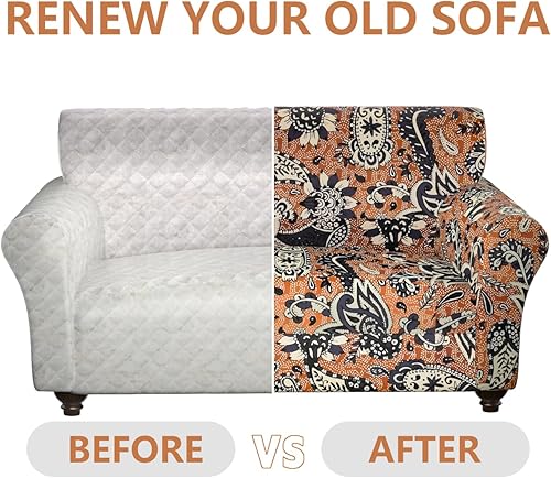 Miniatura 5 de Fundas elásticas para sofá, Fundas de sofá con estampado floral, 2 piezas de funda para sillón con funda de sección separada, Funda lavable para