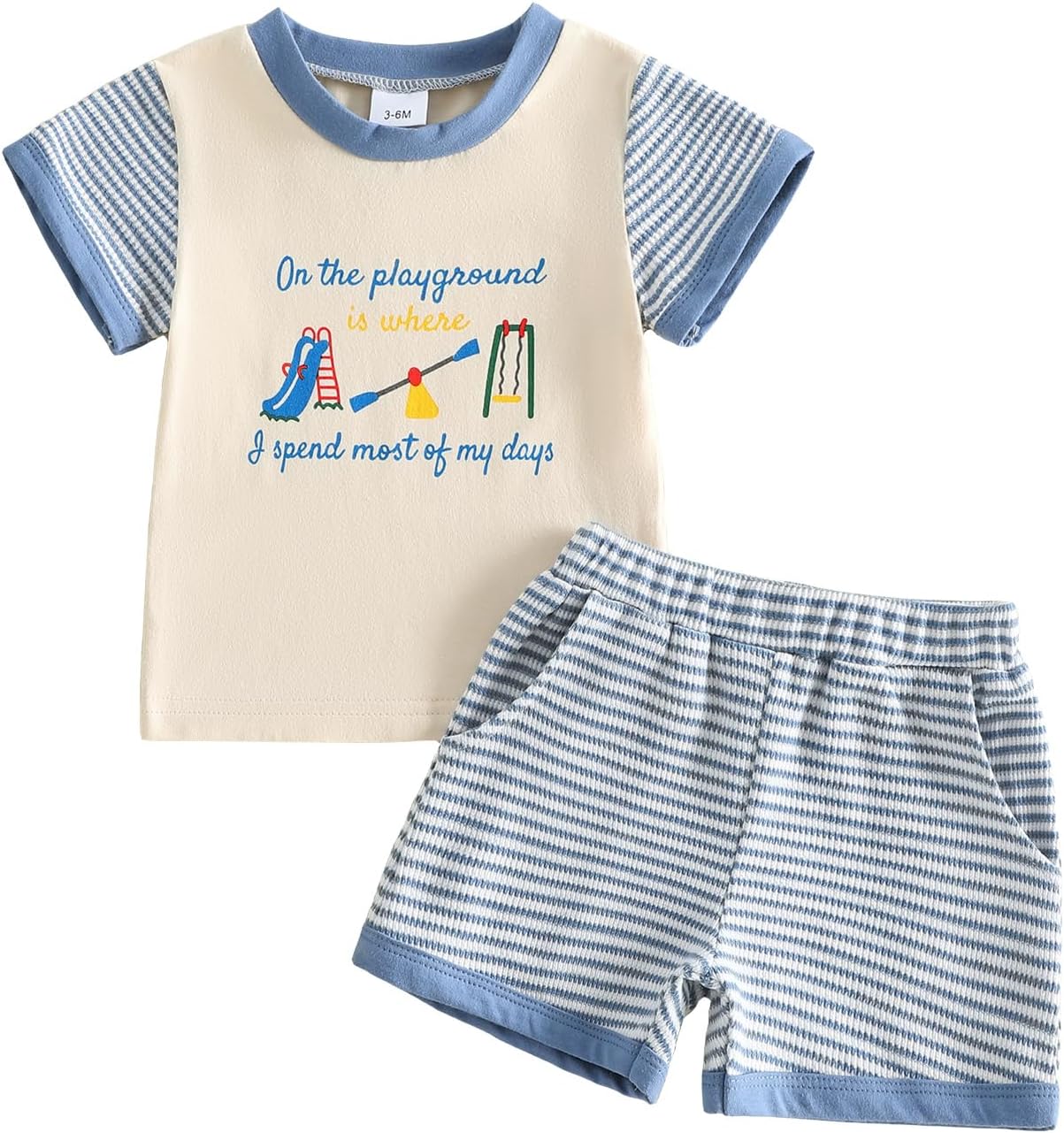 Toddler Baby Boy Back to School Outfit First Day of School T-Shirt and Waffle Shorts Set Kids Pre Kindergarten Clothes