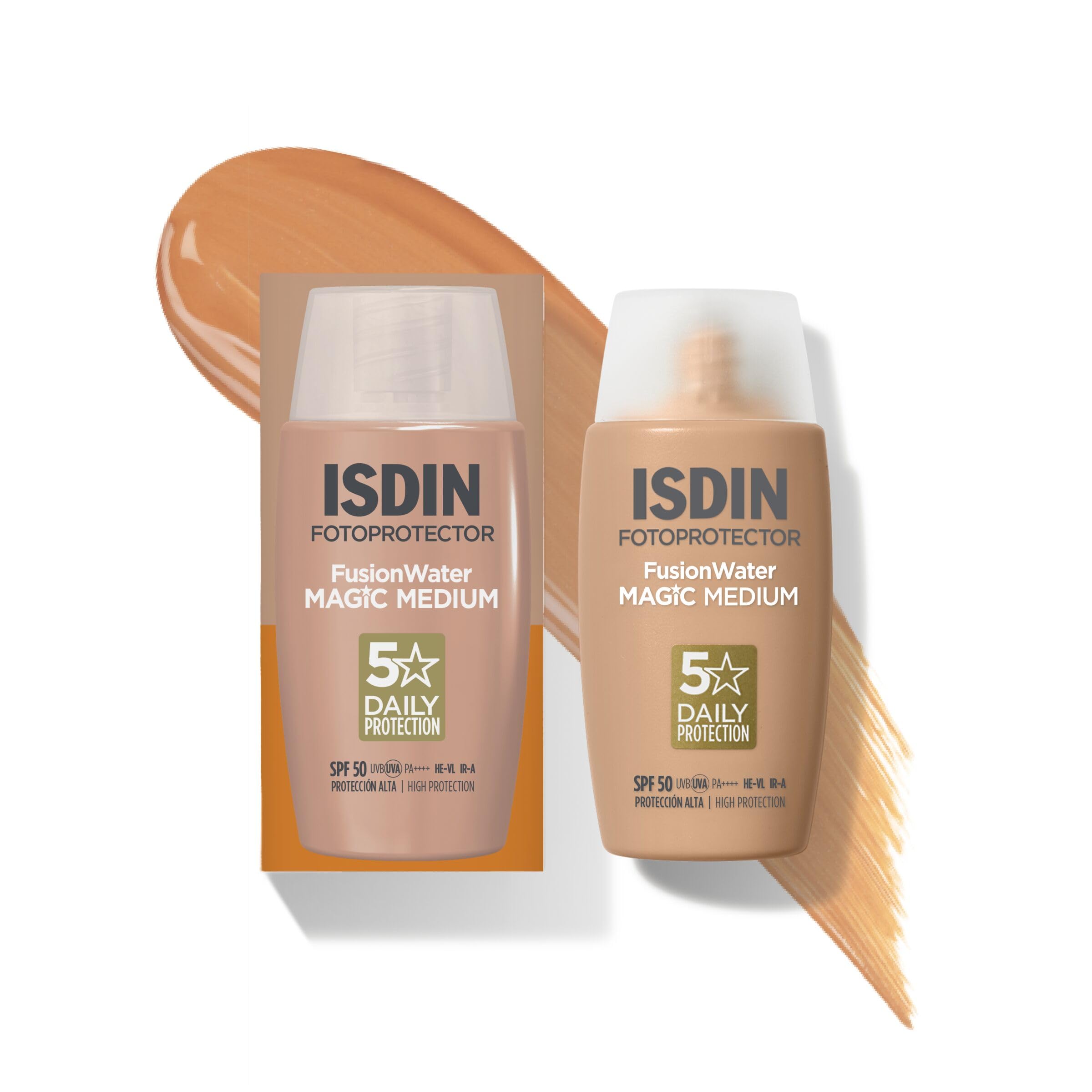 ISDIN Fusion Water Magic Color SPF 50, Protector solar facial de uso diario ultraligero con color, 3 tonos disponibles, 50ml en oferta en Amazon