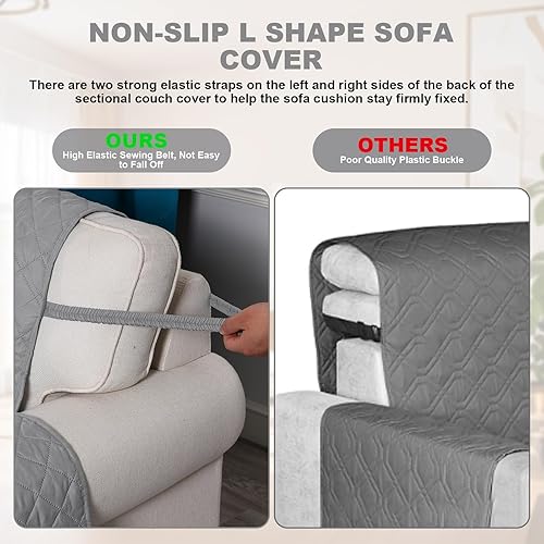 Miniatura 5 de cjc Funda impermeable de doble cara para sofá en forma de L, funda para sofá seccional, funda de sofá reversible, funda protectora de muebles para