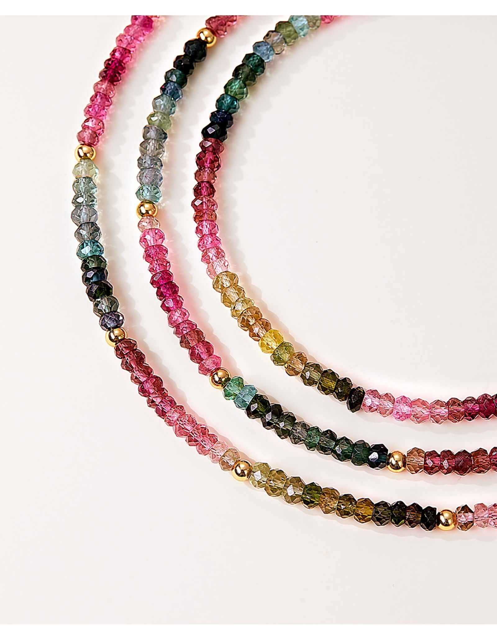 Collana da donna in oro giallo 9 K/14 K/18 K con tormalina arcobaleno