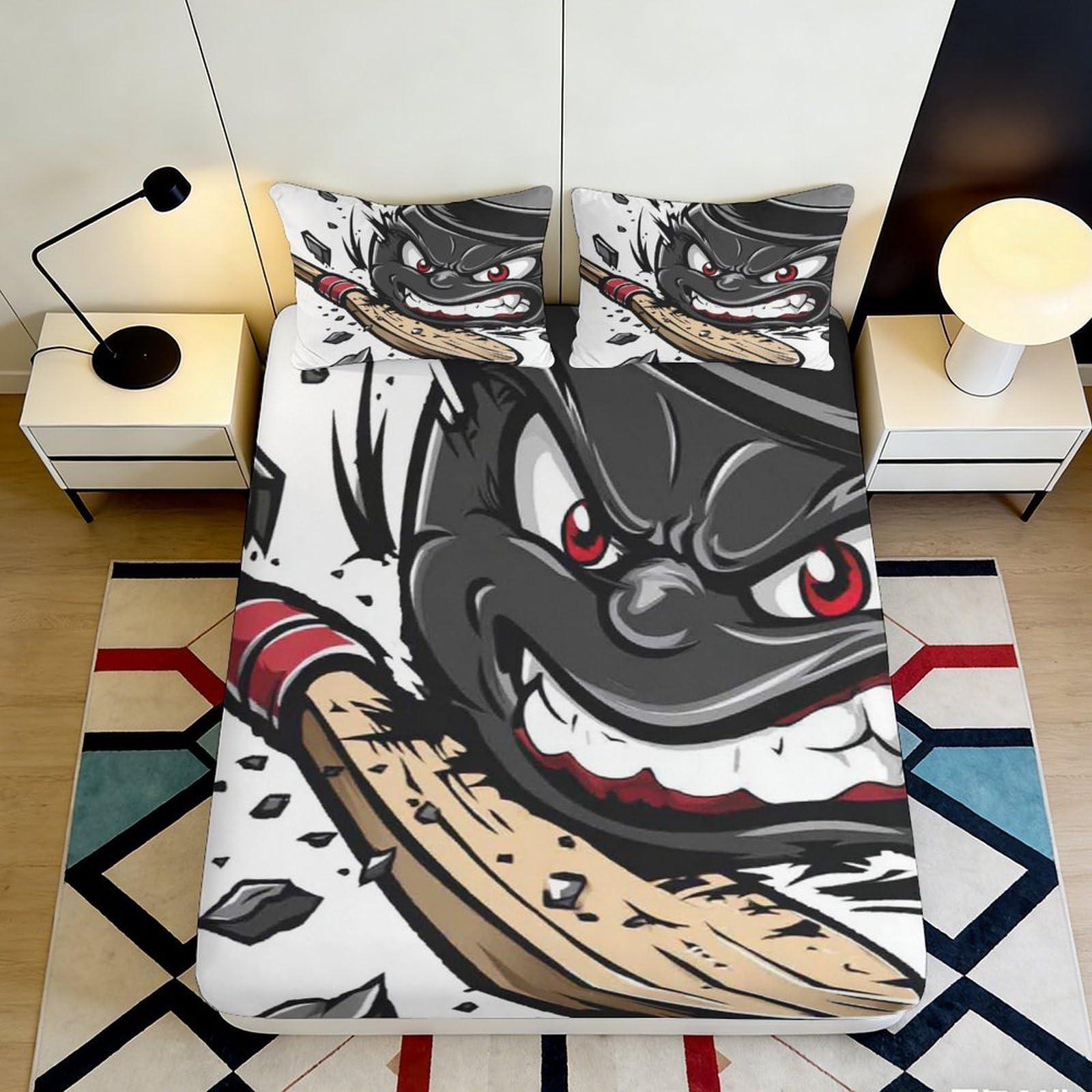 Jqzkxnhpbr Style-8 3D Printed Cartoon Baseball Fitted Sheet Microfiber Soft Breathable Graffiti Bat Bed Cover For Bedroom Dorm Decor 90X200x25cm