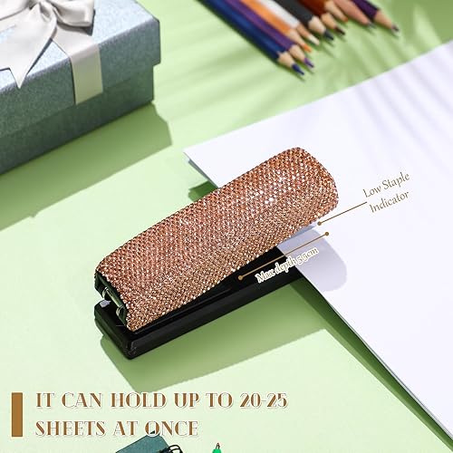 Miniatura 3 de Engrapadora de cristal brillante hecha a mano, máquina de diamantes de imitación de arcilla, bonito kit de papelería de oficina, elegante accesorio