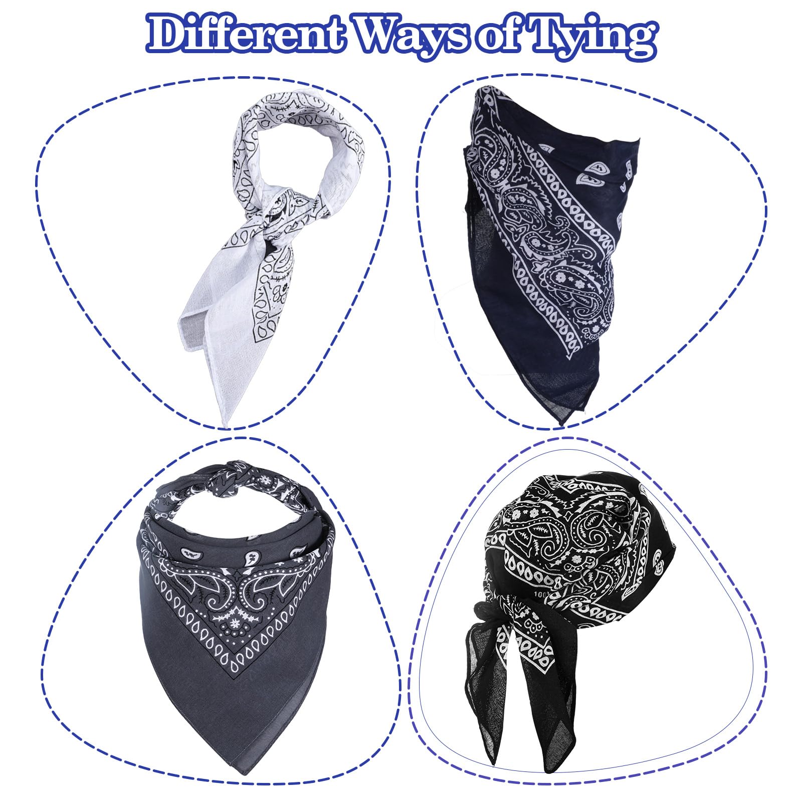 4 sztuki chusty na głowę dla kobiet i mężczyzn, wielofunkcyjna chustka bandana, unisex, 100% bawełna, do zawieszenia na głowie, szyi, dłoni, kieszeni lub talii (54 x 54 cm)