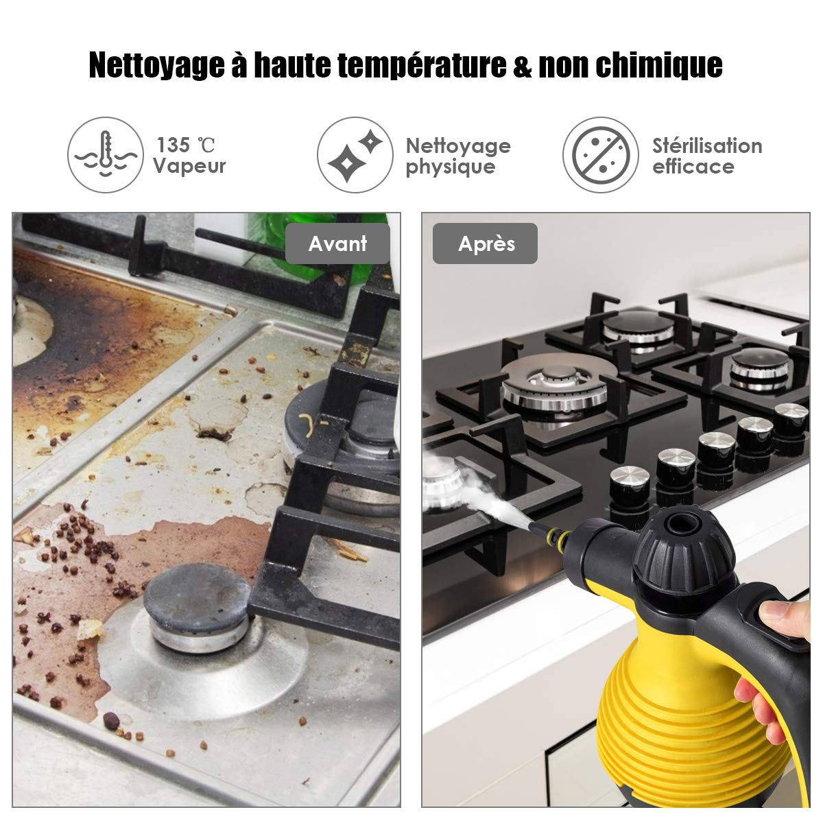 GOPLUS Nettoyeur Vapeur à Main, Nettoyeur à Vapeur Portable avec 9 Accessoires pour Enlever des Taches, Tapis, Rideaux, 3 Bar Haute Pression pour Cuisine et Salle de Bain, 350ML, Jaune