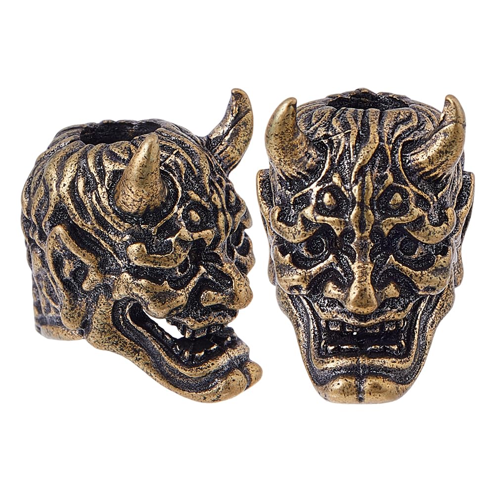 DICOSMETIC 2Pcs Skull Paracord Beads Brass Knife Lanyard Beads Samurai EDC Beads Antique Bronze Large Hole Skull Beads for Knife Lanyard Keychain Bracelet, Hole: 5.5mm