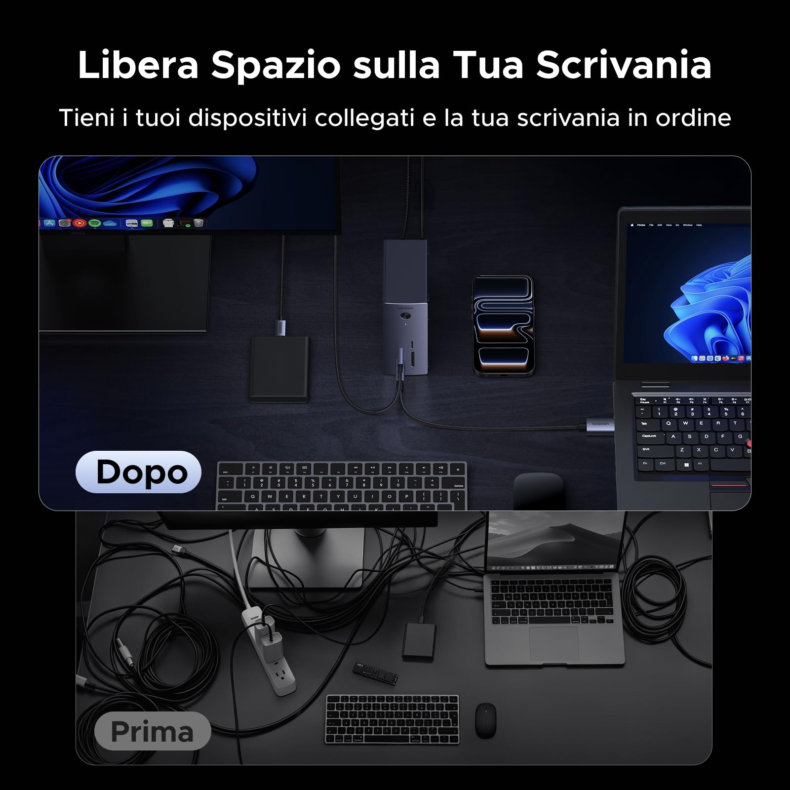 UGREEN Revodok Pro 10Gbps Docking Station USB C 10 in 1 Multiporta | Con Case SSD M.2 NVME, HDMI 4K 60Hz, 10Gbps Rapido, PD 100W Ricarica, Ethernet Gigabit, Lettore di Schede SD TF