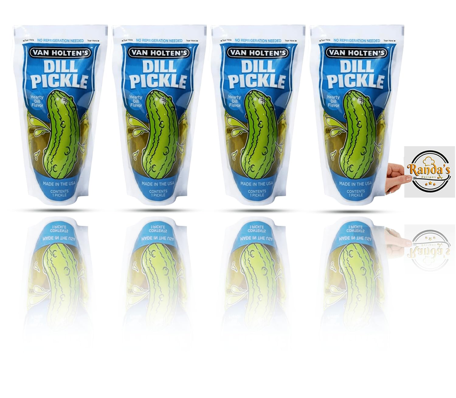 Van Holtens Jumbo Dill Pickle-In-A-Pouch - (4-Pack) With Recipe Card