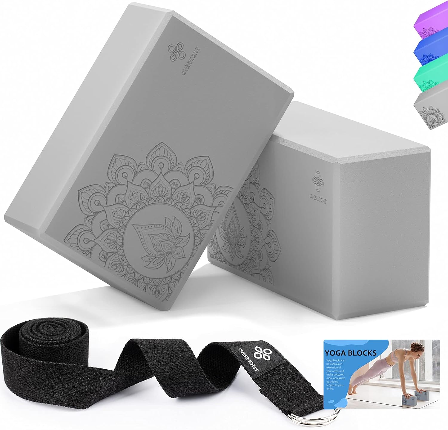 Overmont Yoga Block 2 Pack Supportive Latex-Free EVA Foam Soft Non-Slip Surface for General Fitness Pilates Stretching and Meditation 9"x6"x3" Yoga Strap Included : Sports & Outdoors