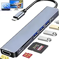 Hub USB-C 3.0 Extensor Adaptador 7 em 1 - HDMI 4K, USB 3.0, USB 2.0, USB-C PD 100W, Leitor de Cartão SD/TF - Compatível com Notebook, Macbook, Ipad, Dock Station, Dex, Raspberry - Compacto em Alumínio