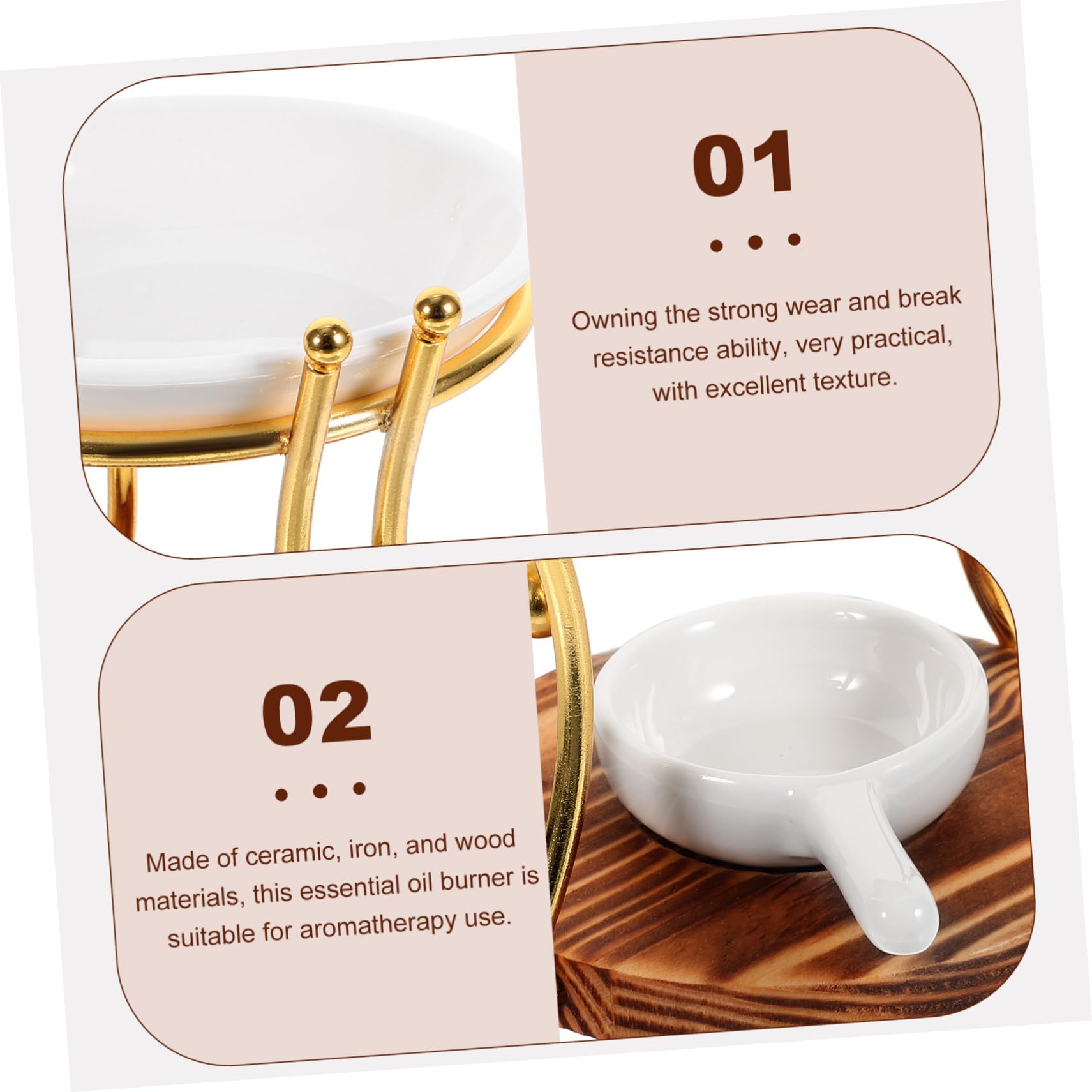 Quemador de Velas de Cerámica para Té con Base de Madera y Hierro, Quemador de Cera y Aceites Esenciales para Aromaterapia Hogar