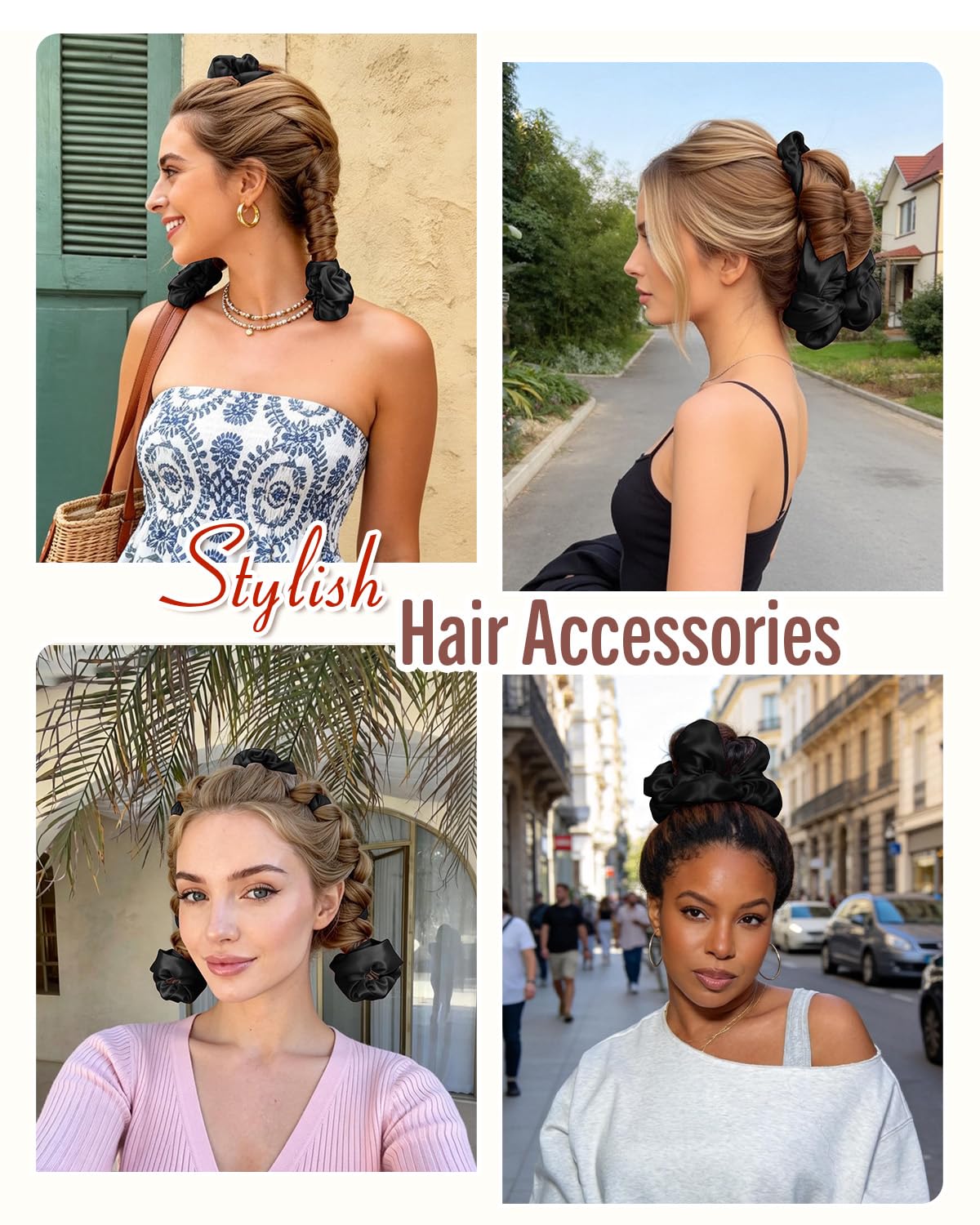 BONNET QUEEN Polifunzionale Bigodini Morbidi per Dormire, Arricciacapelli Senza Calore per la Notte, Satin Bigodino Lungo per Boccoli, Heatless Curls Hair Curler con 3 Scrunchies, Nero