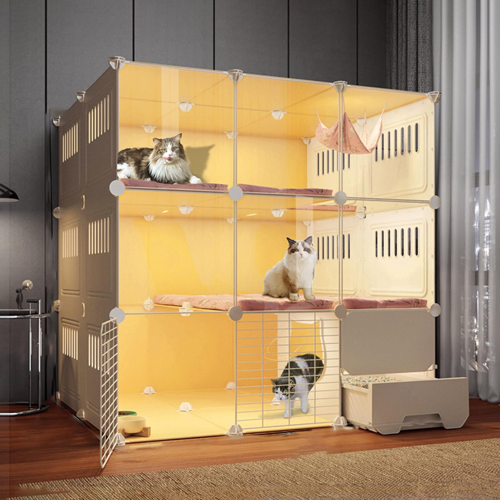 Katzenkäfig für den Innenbereich, zusammenklappbarer Haustierkäfig mit Katzentoilette, einfach zu montierende Katzenstreu für Kleintiere, langlebiges und geräumiges Design