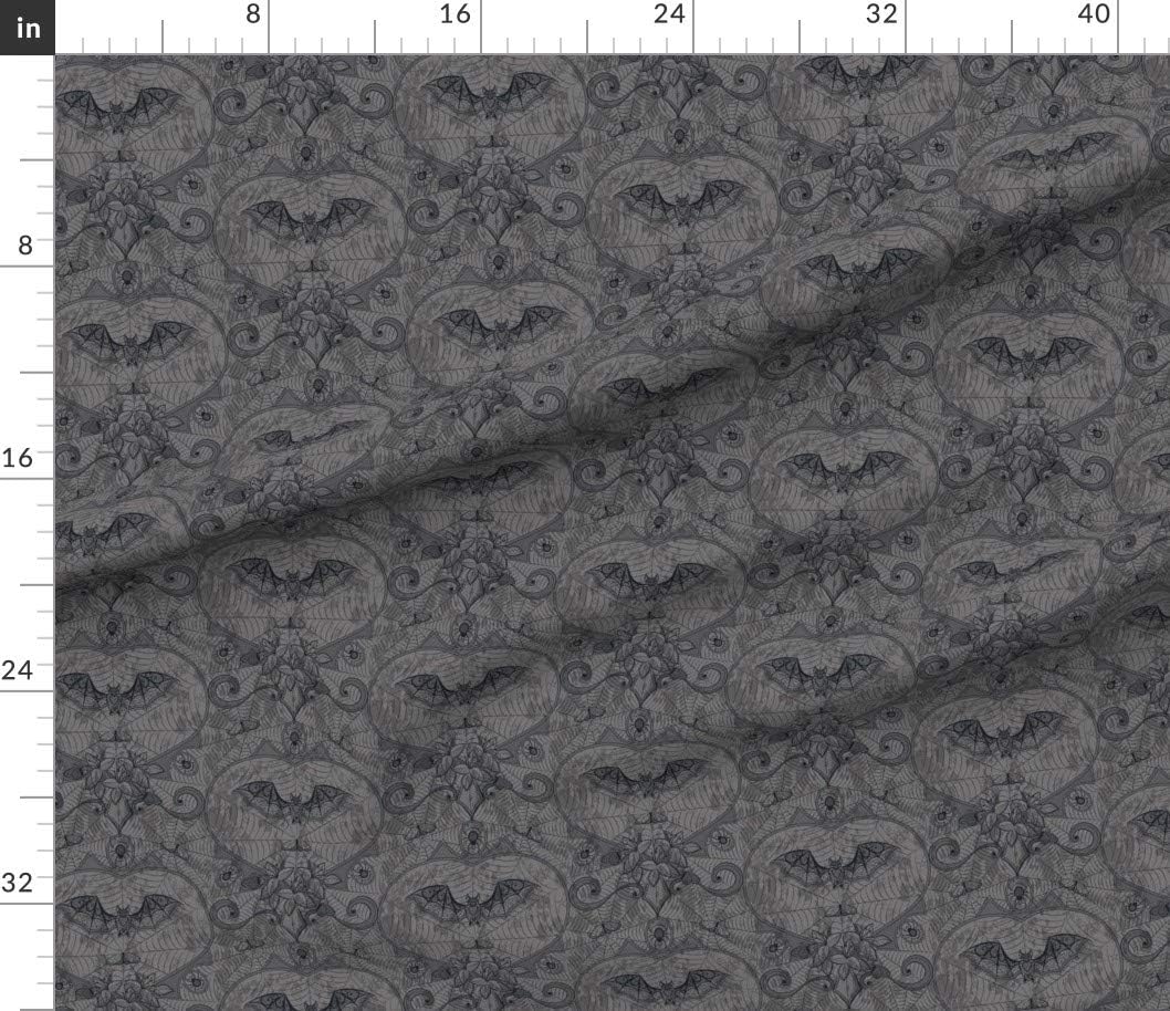 Spoonflower Fabric - Goth Lace Grey Gothic Bats Halloween Witches Spiderweb Spiders Web Printed on Petal Signature Cotton Fabric Fat Quarter - Sewing Quilting Apparel Crafts Decor