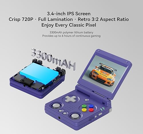 Miniatura 3 de Anbernic RG34XXSP - Consola de juegos retro, diseño abatible, pantalla IPS de 3.4 pulgadas 720 × 480, tarjeta TF de 64G con más de 5000 juegos,