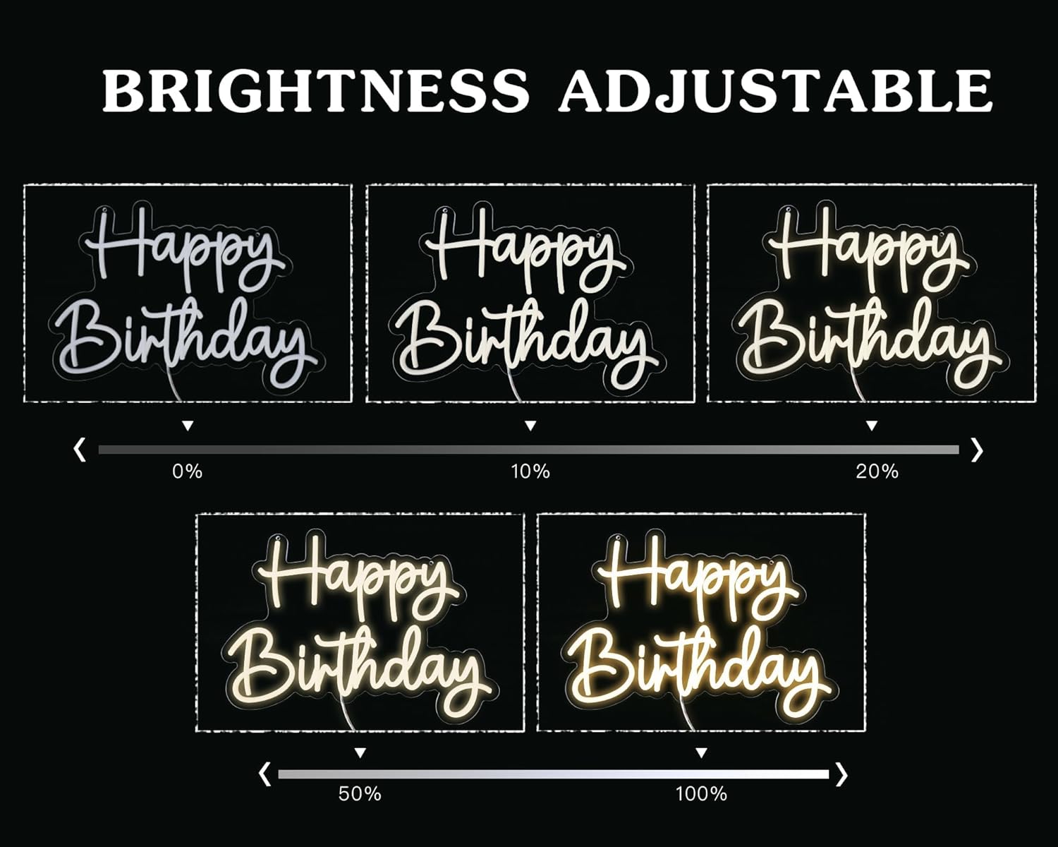 YALLOVE 16 x 11.89 Inch Happy Birthday Neon Sign, White Happy Birthday Neon Light with Battery Case, Adjustable Brightness, Neon Wall Sign Dimmable, Neon Sign for Birthday Party Home Decor