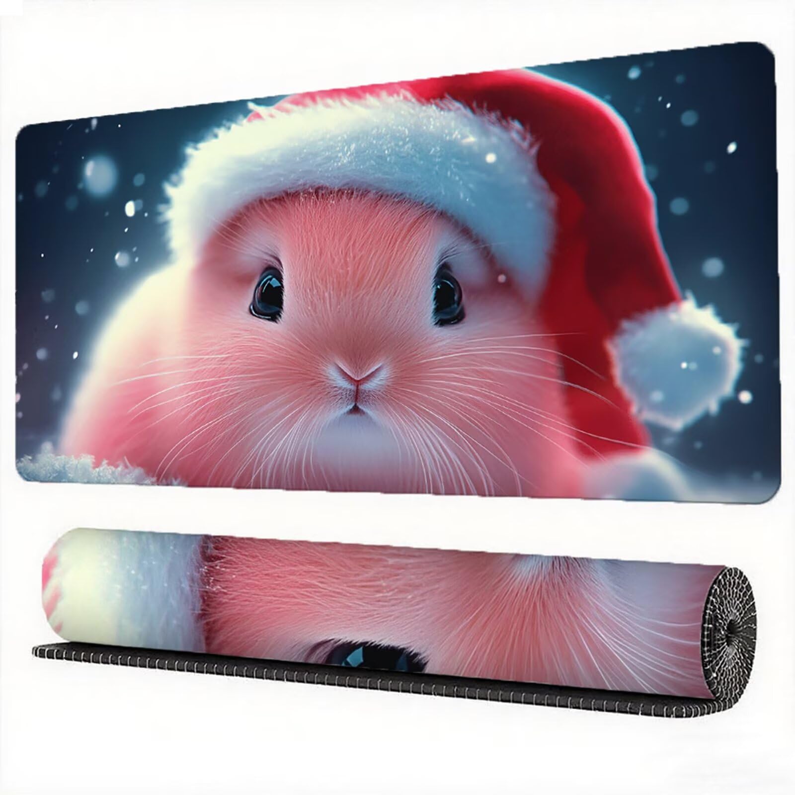 Podkładka pod mysz 1200 x 600 x 3 mm podkładka pod mysz królik XXL kapelusz Świętego Mikołaja, antypoślizgowa wodoodporna gumowa podstawa ze szwami na krawędziach podkładka pod mysz do komputera