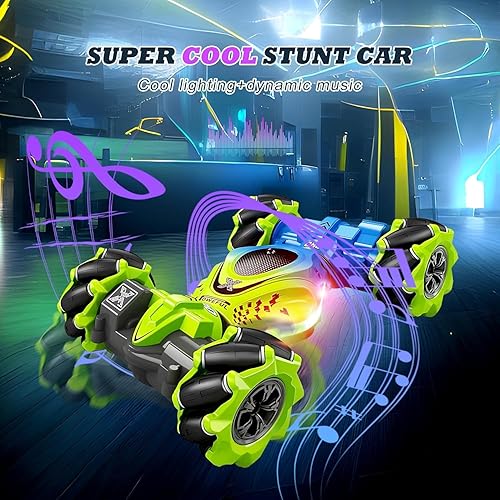 Miniatura 8 de Enopdmb Auto de acrobacias RC con sensor de gestos con música ligera, control remoto, 30 minutos de tiempo de reproducción, rotación de doble cara,