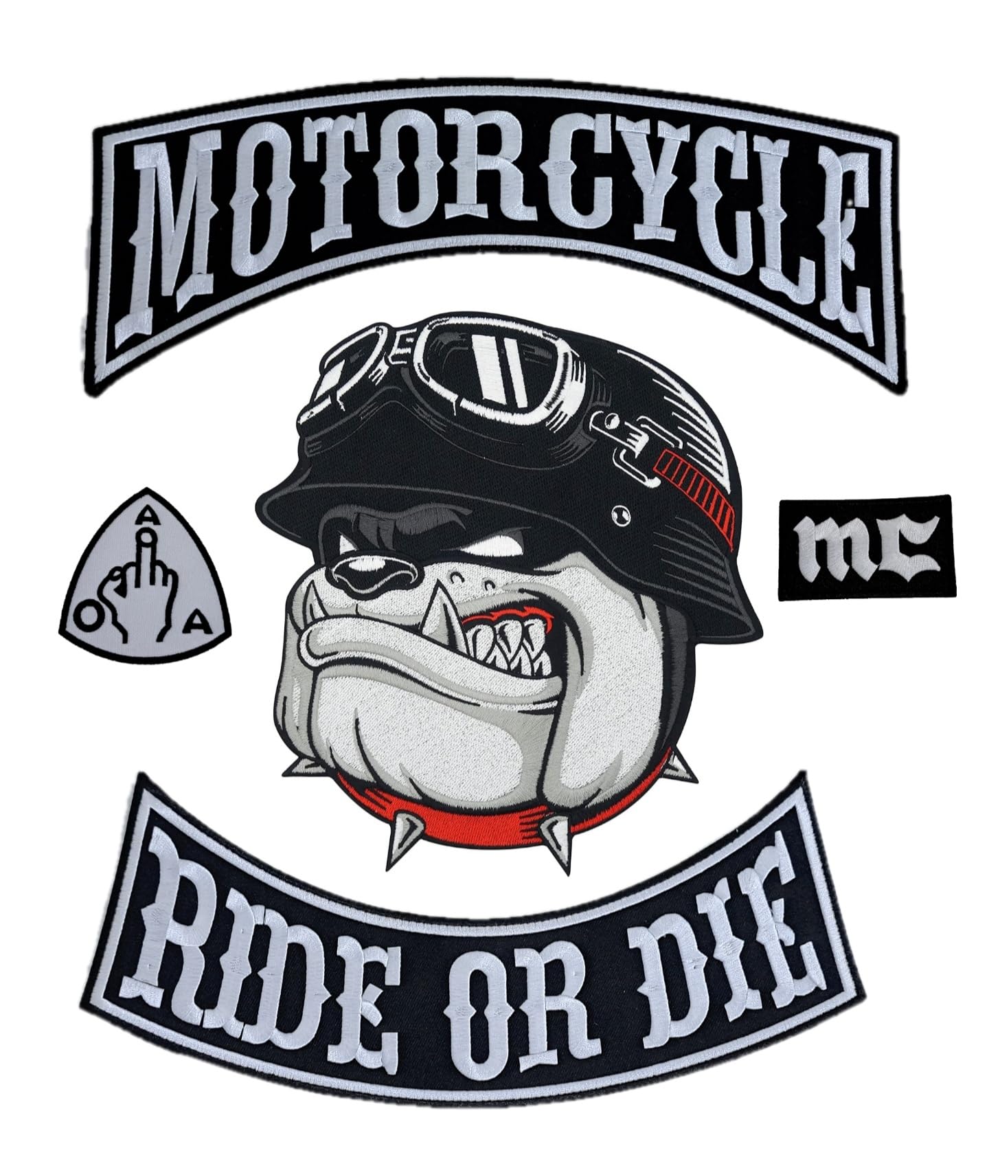 Juego de 5 parches bordados termoadhesivos para motocicleta, diseño de bulldog bordado en Pilot Motorcycle, para chaleco de moto, para decorar ropa de moto, chaleco DIY