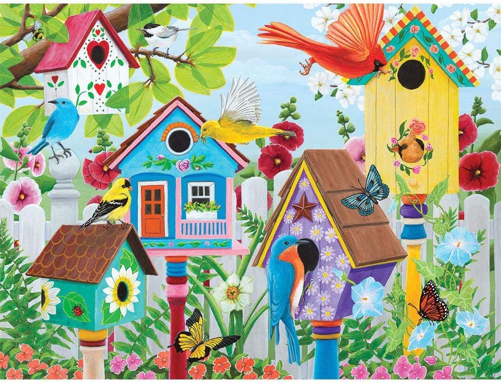 Bits and Pieces – Large 300 Piece Jigsaw Puzzle for Adults – ‘Birdhouse Garden’ by Artist Kathy Bambeck, Completed Puzzle Size: 18" x 24"