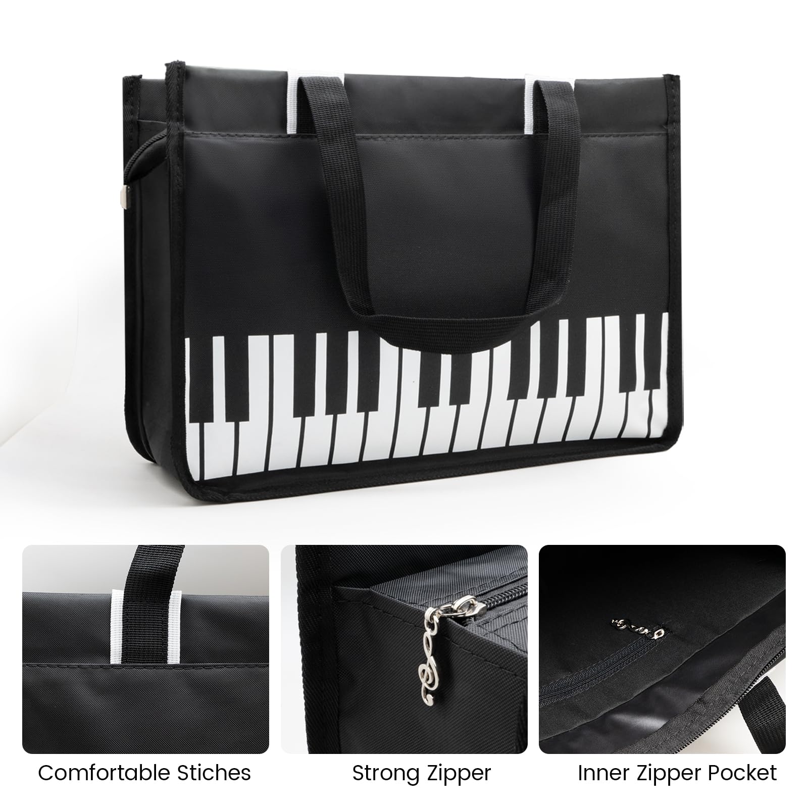 BestSounds Piano Bag, Zipper Waterproof Oxford Cloth Music Piano Accessories Book Bag Tote for Students Kids, Girls, Women, Gifts for Music Lovers Musicians (Black)