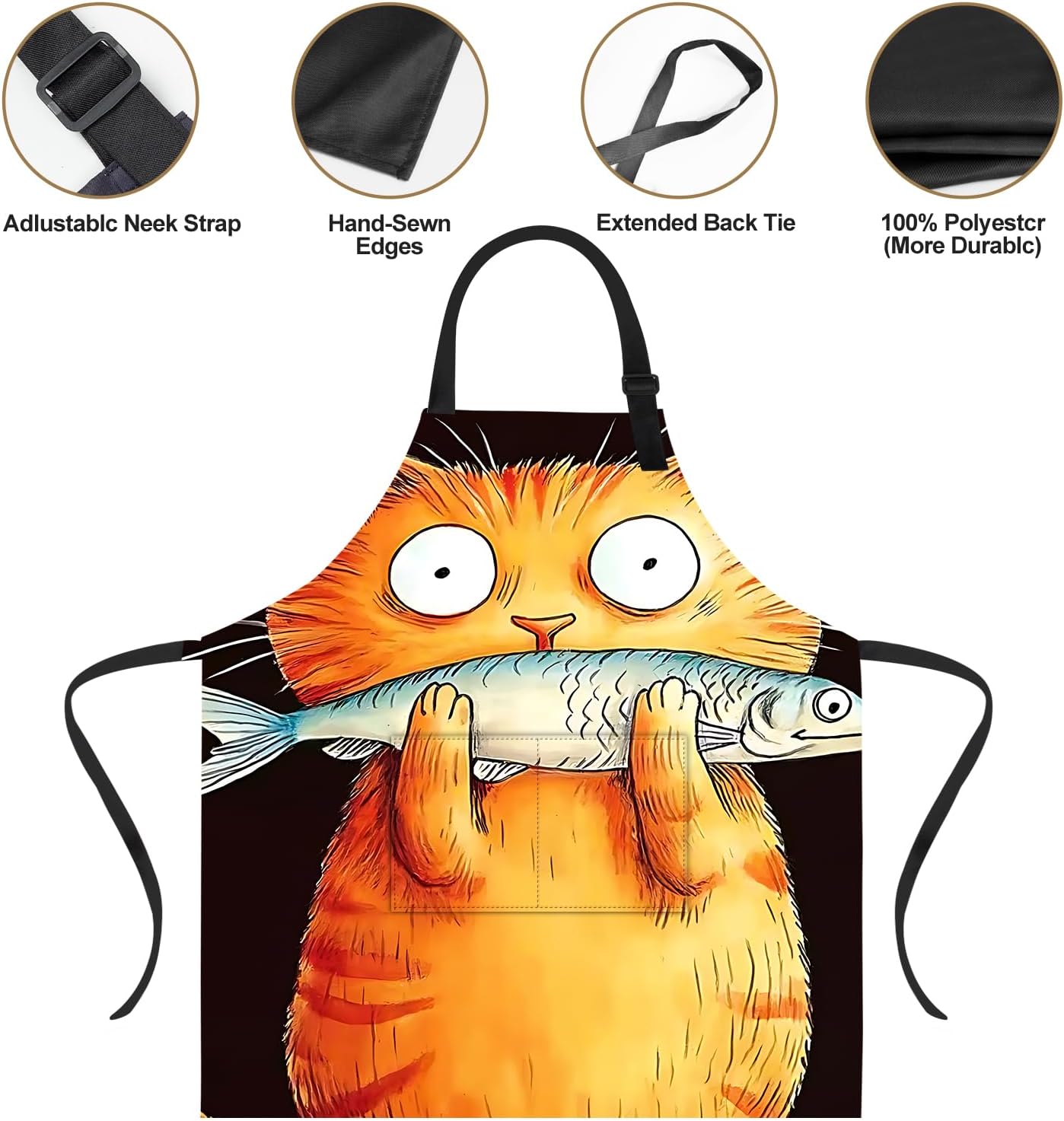 ANNA QUEEN Funny Cat Apron for Women Men with Pockets, Spring Sunflower Butterfly Apron Kitchen Chef Cooking Aprons