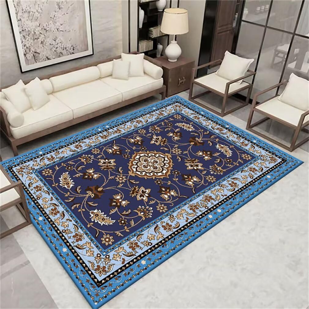 Tapis route 200x300 cm grand tapis de jeu bleu motif floral pour enfant facile d'entretien