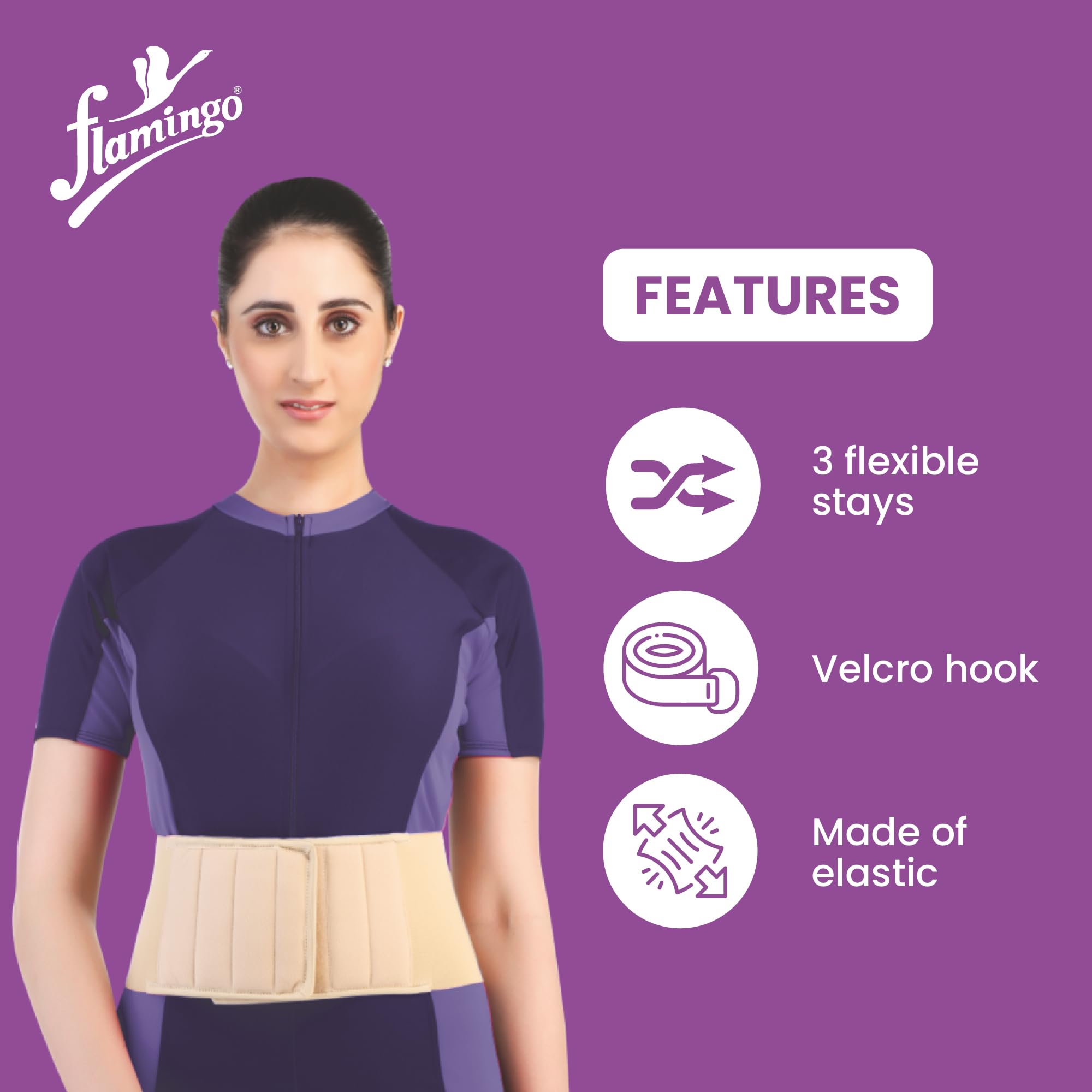 Flamingo Abdominal Support Belt for Tummy Reduction (14CM) | abdominal support belt for women post pregnany |abdominal belt after delivery | Color-Beige | Size-XXXL (Pack of 1) - Image 2 thumbnail