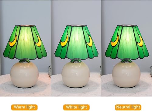 Miniatura 8 de Tiffany - Lámpara de luna de cristal manchado, bonita lámpara de mesita de noche pequeña para sala de estar, decoración del hogar, regalo de