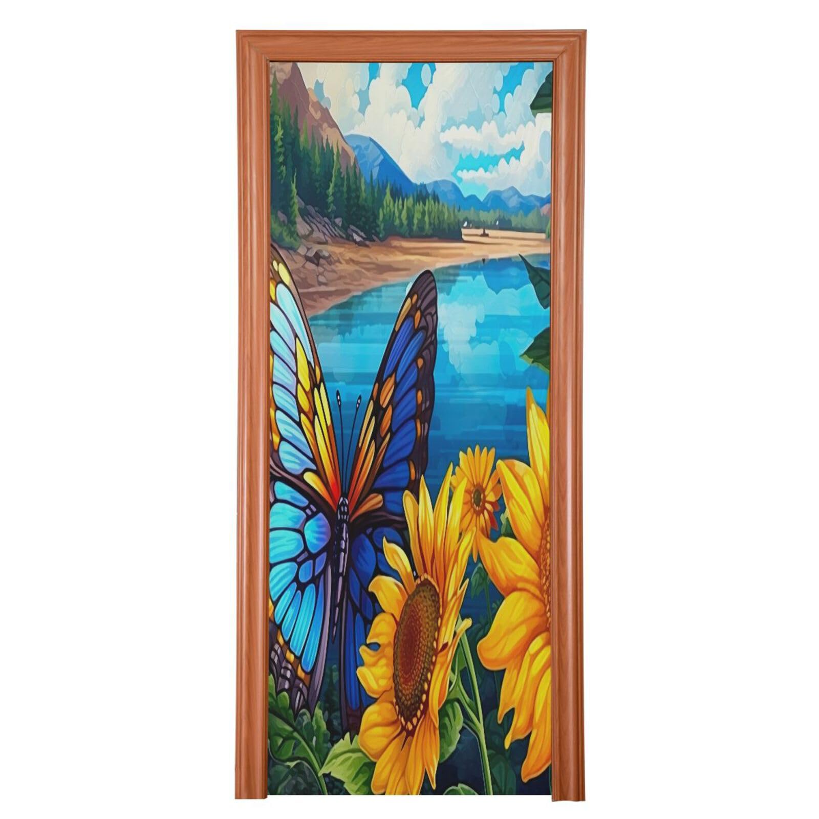 FLildon Sunflower Butterfly Door Cover Decoration, Party Accessory Porch Decor for Festive Ornament Room Door Covers 35 x 79 Inch