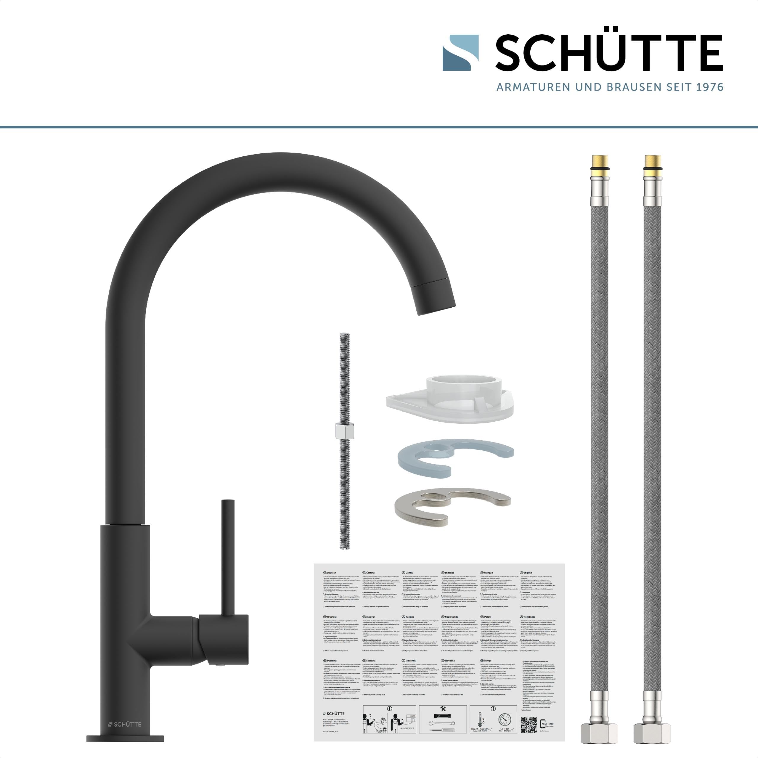 SCHÜTTE 79966 Küchenarmatur Cardiff, 360 Grad schwenkbarer Wasserhahn Küche, Mischbatterie für die Spüle mit Einhebelmischer, Spültischarmatur Küchenspüle, Schwarz matt