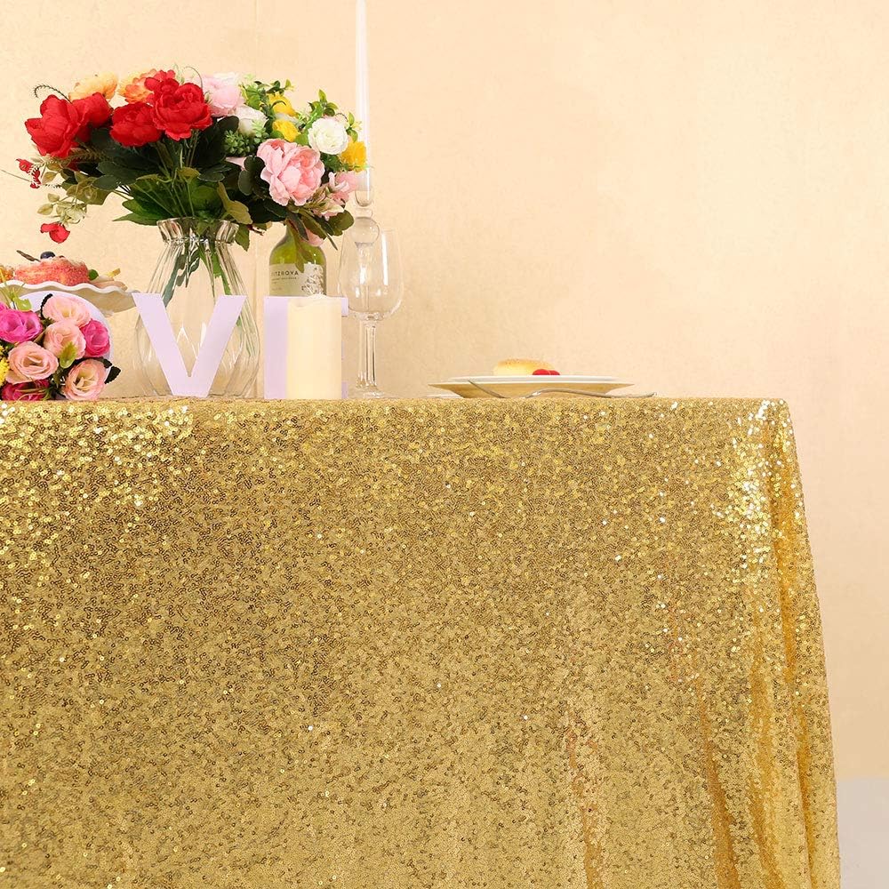 Zdada Gold Sequin Tablecloth 50x50inch Long Sparkly