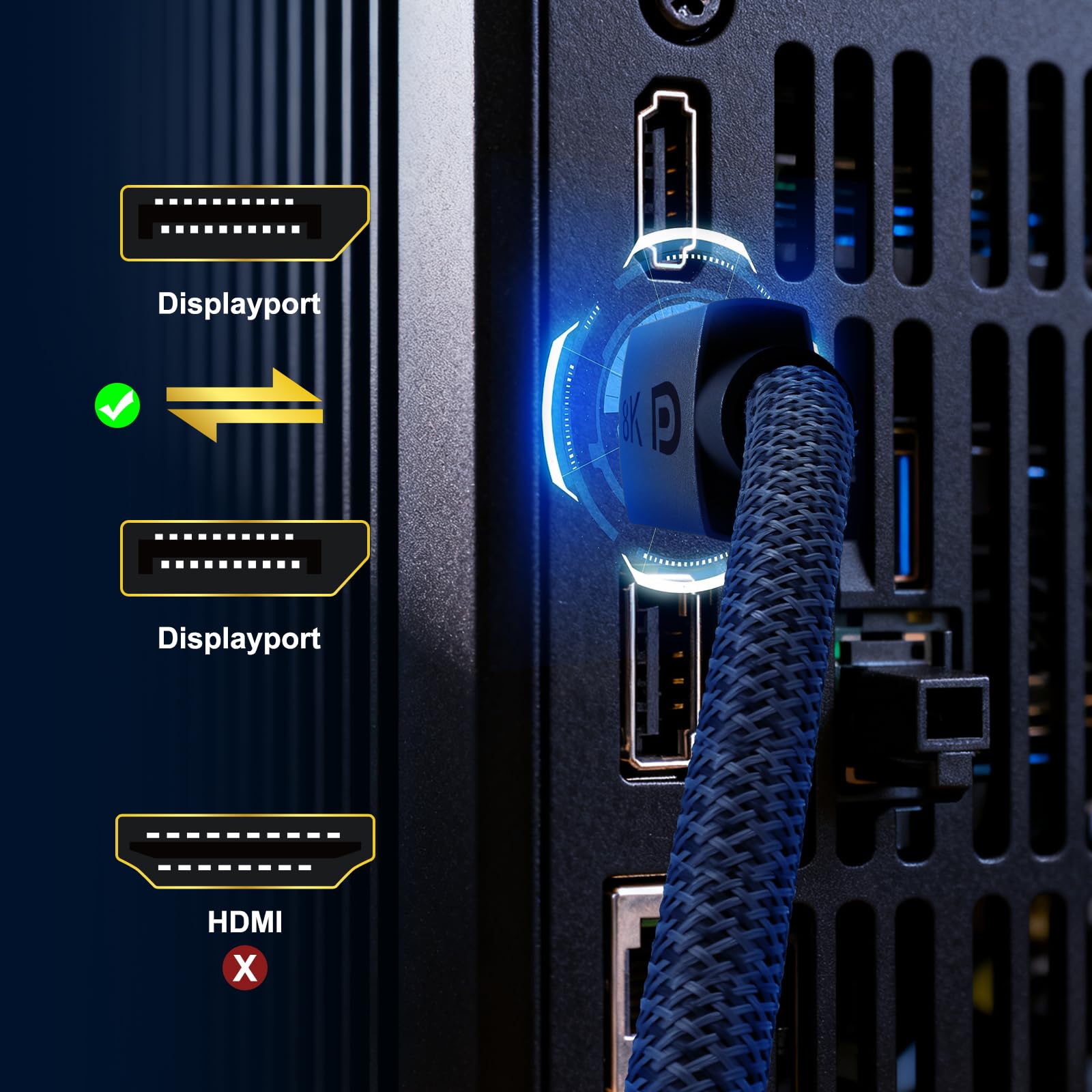 DP 1.4 Display Port Cable 15 ft/1 Pack, supporto 8K @ 60Hz, 4K @ 240Hz, 32.4Gbps per HDTV, display, monitor, grafica, PC