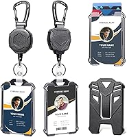 COOKOOKY Heavy Duty Retractable Badge Holder Carabiner Clip - Tactical Keychain Reel for ID Cards & Keys (2 Pack)