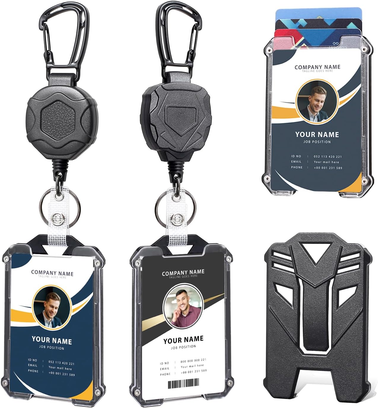 COOKOOKY 2 Pack Retractable Badge Holder and Heavy Duty Carabiner Keychain Tactical ID Badge Reel with 32” Steel Retractable Cord Bearing 9 oz