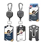 Badge Holder Retractable Clip Heavy Duty Carabiner Badge Reel Keychain with Lanyard ID Cards Holder Cool Tactical ID Holder