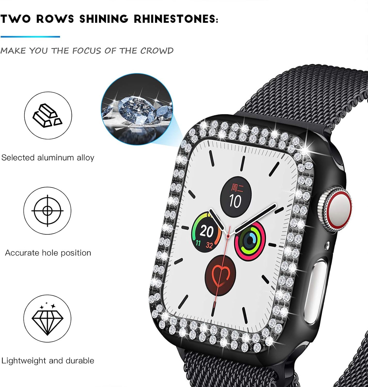 9 Pieces Watch Case Protector Compatible with iWatch Series 6/5/4/SE/3/2/1, Bling Crystal Diamonds Sparkle Rhinestone Watch Cover Plated Hard Frame Protective for Girl Women, 9 Colors (40 mm)