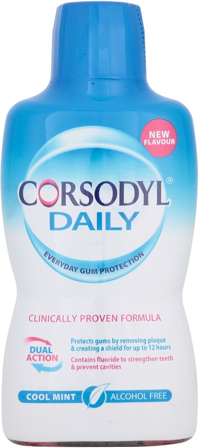 Corsodyl Daily Cool Mint Alcohol Free Mouthwash 500 millilitres x 6