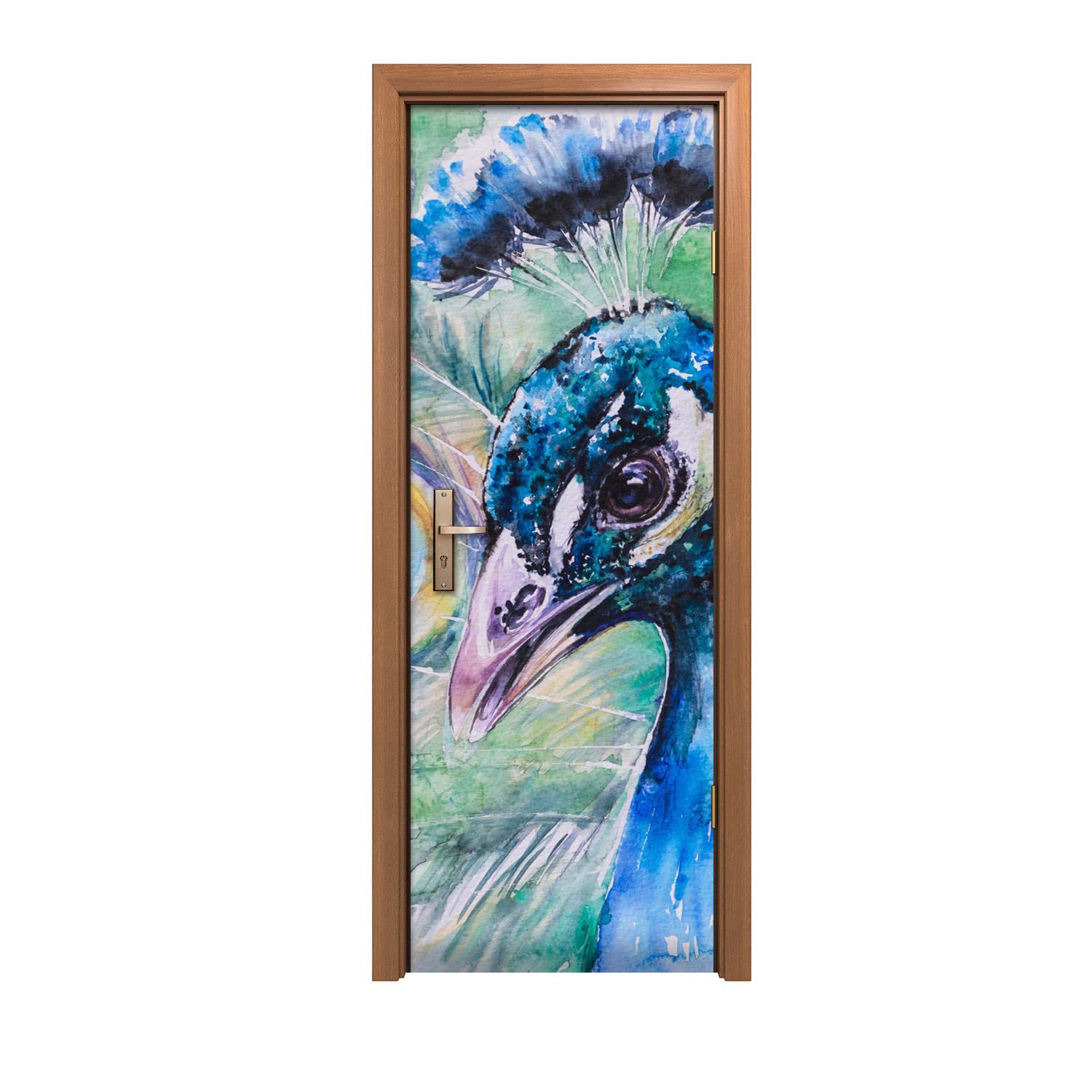 Autocollant de porte haut de gamme décoration murale design oiseau de paon pour intérieur chic