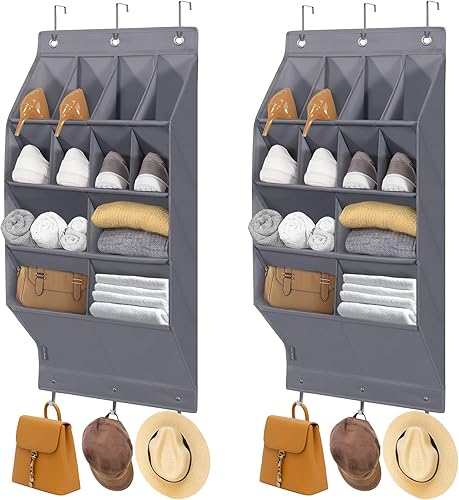 STORAGE MANIAC Organizador de zapatos para colgar sobre la puerta, paquete de 2 organizadores de zapatos colgantes, 8 bolsillos grandes y 4