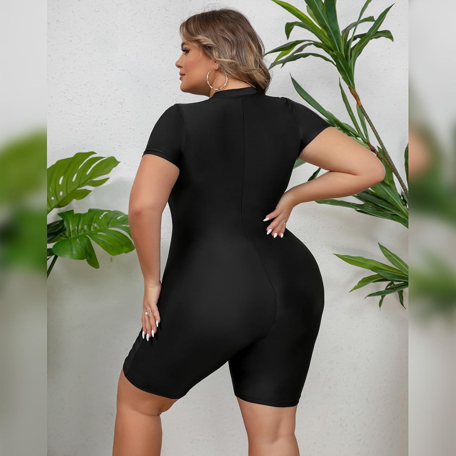 ABOCIW Plus Size One Piece Rash Guard for Women Long Sleeve Boyleg Swimsuit Zipper UPF 50+ Surfing Bathing Suit