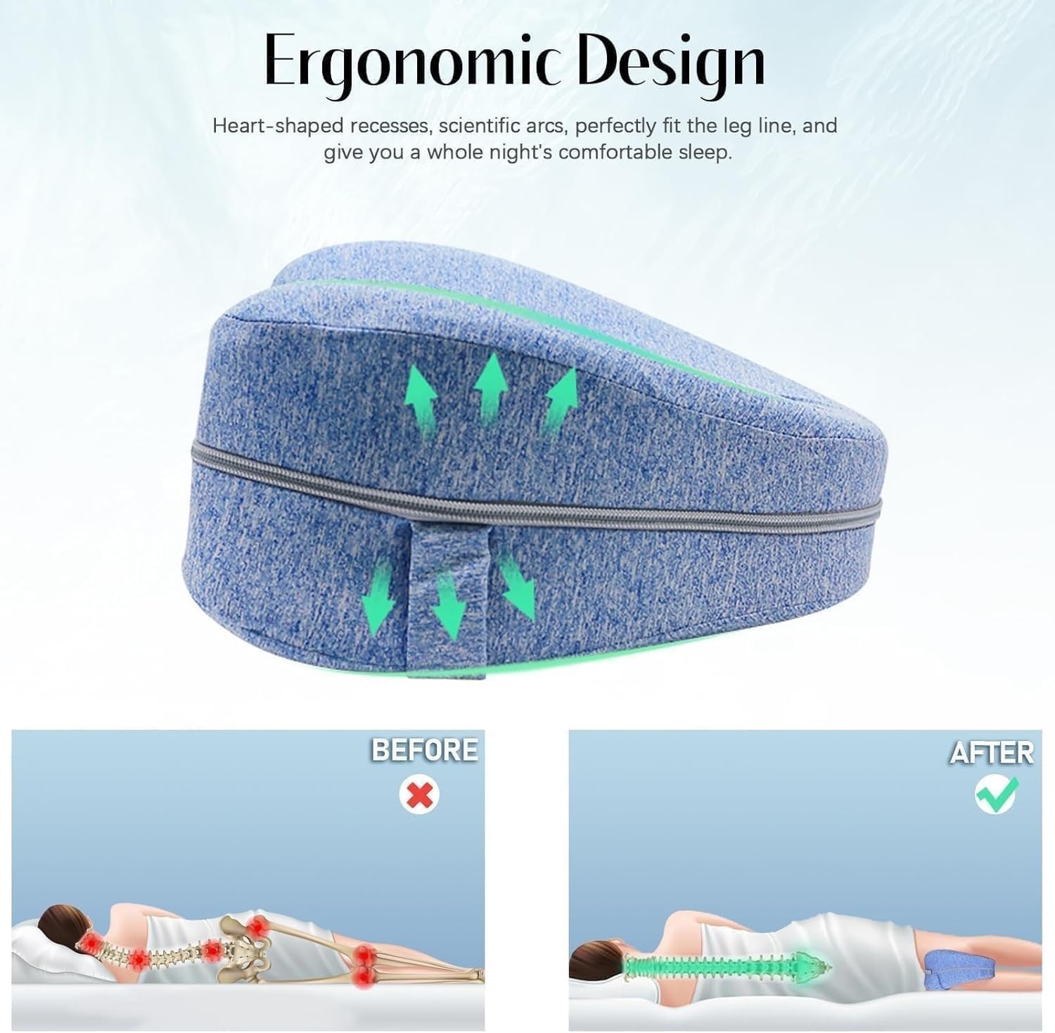 XScorner Leg Pillow, Knee Pillow for Side Sleepers, Alignment Pillows for Side Sleepers, Leg Pillows for Sleeping, Knee Cushion for Sleeping Relieving Leg, Back, Knee Pain (Navy)