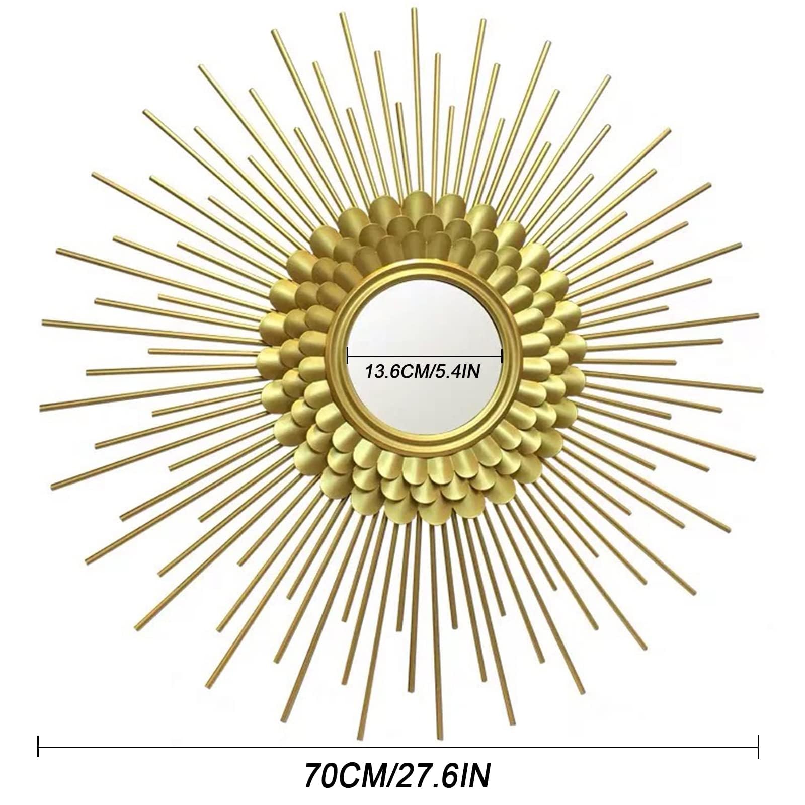 Sonnenförmiger Wandspiegel dekorativer Spiegel großer Wandmontierter runder Spiegel Golden Metall für Wohnzimmer Schlafzimmer Flur Restaurant Zubehör Accessoires,23.6in
