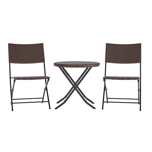 Rouen Commercial Grade Folding Bistro Set, Indoor/Outdoor PE Rattan Table