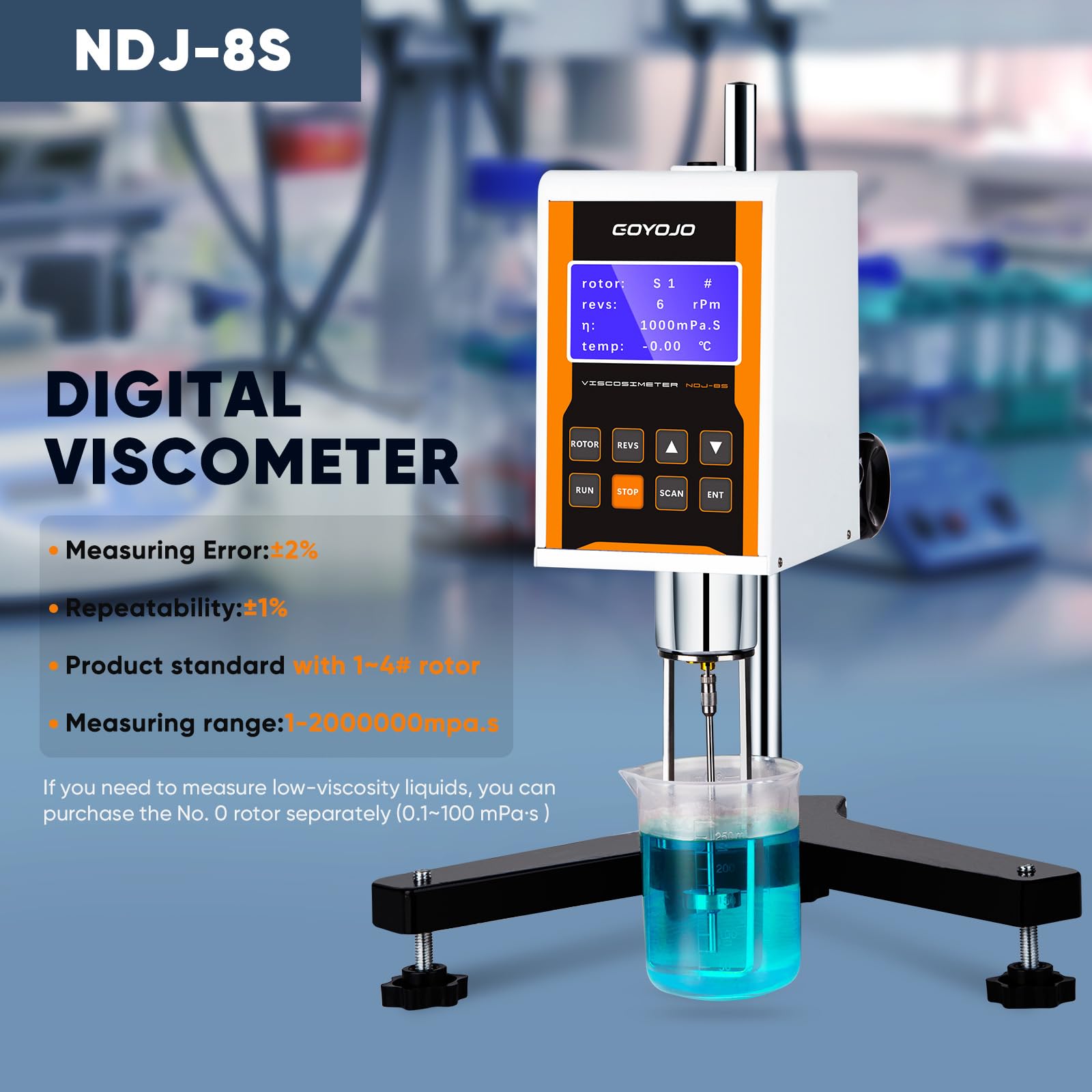 Viscosímetro giratorio digital con 4 rotores y sonda de temperatura, medidor de viscosidad de laboratorio con tintas de salida de datos, pinturas, recubrimientos, adhesivos, grasas, cosméticos 10
