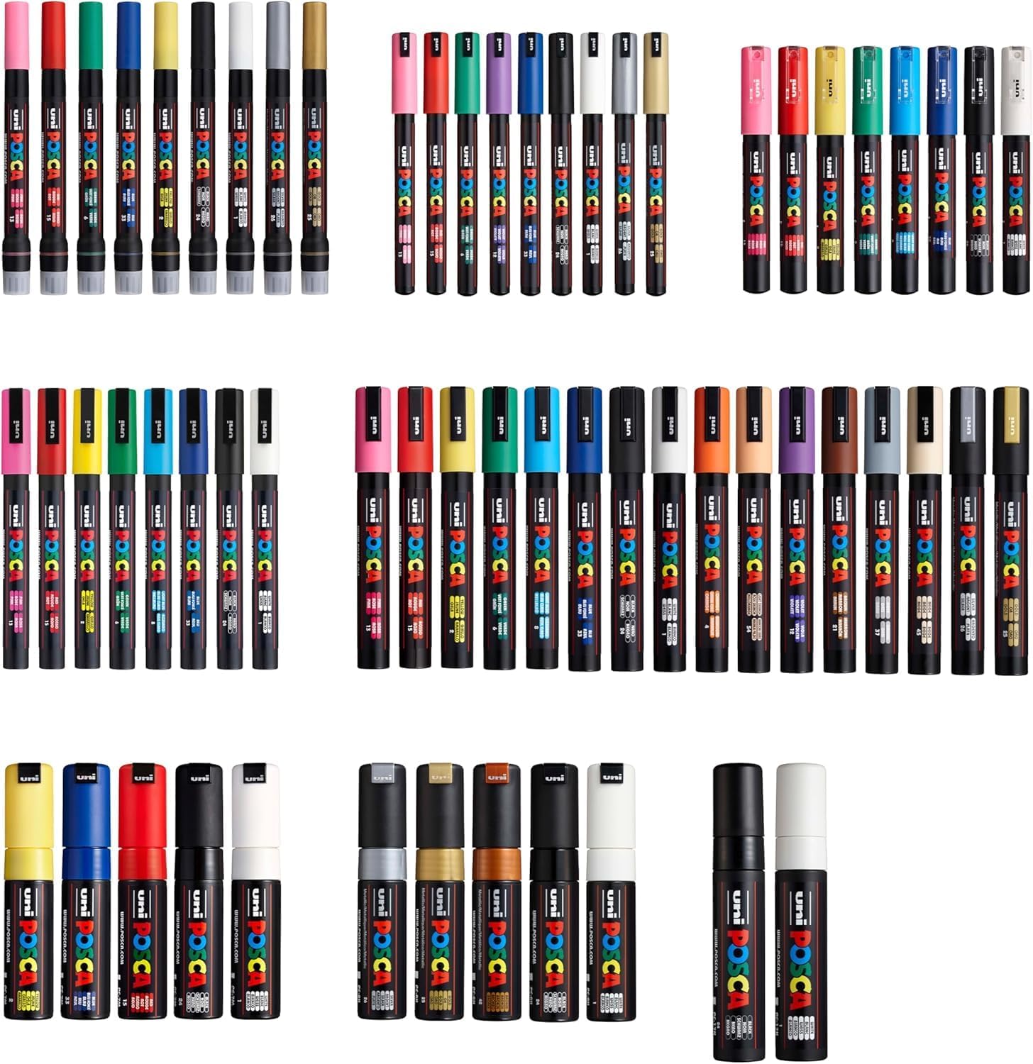 Posca Exclusive Acrylic Paint Markers Gift Set of 62 with Case, Great for Kids and Adults, For Coloring Decorations, Canvas, Glass or Wood, Includes 350, 1MR, 1M, 3M, 5M, 7M, 8K, & 17K