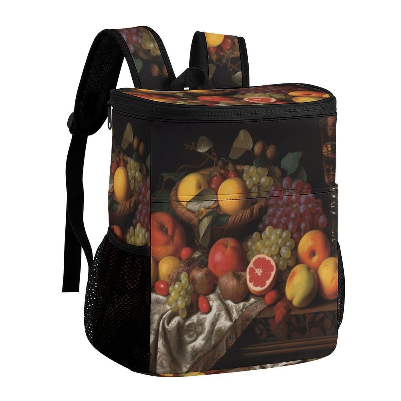 Fruit Insulated Cooler Backpack Leakproof Polyester Cooler Bag with Side Pockets Large Capacity Lunch Backpack for Picnics Hiking Beach Trips and Daily Use