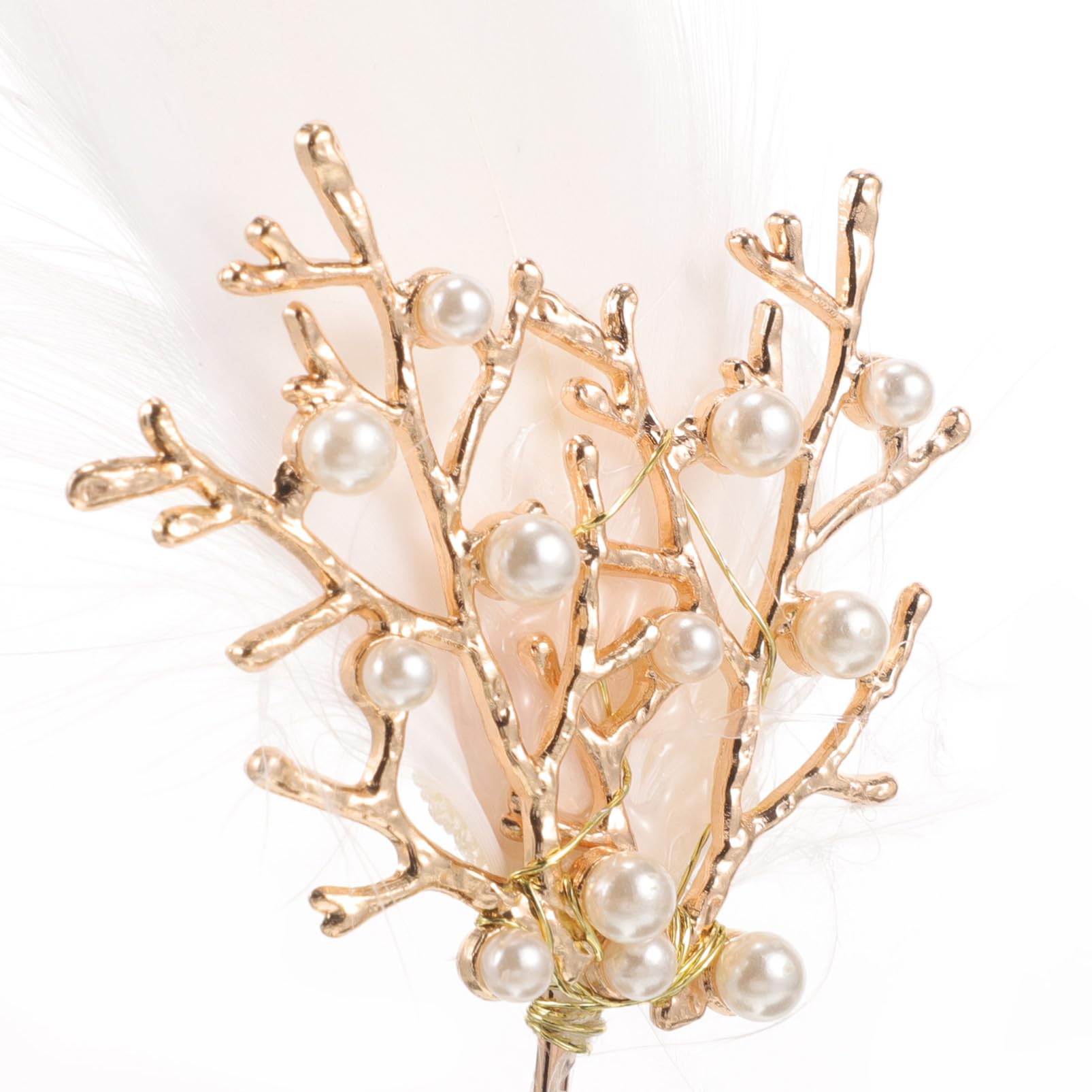 Diadema de Plumas para Mujer Blanco Metal Elegante de Boda | Adorno Rama Dorada, Complemento para Cumpleaños y Sesiones Fotográficas, Estilo Delicado
