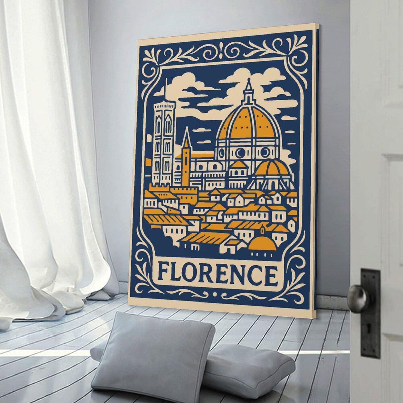 Junmoney Florence Cityscape Illustration Decorative Canvas Print, 20x30inch(50x75cm), for Hallway, Bedroom Or Modern Interiors, Gift Idea for Housewarming And Birthdays
